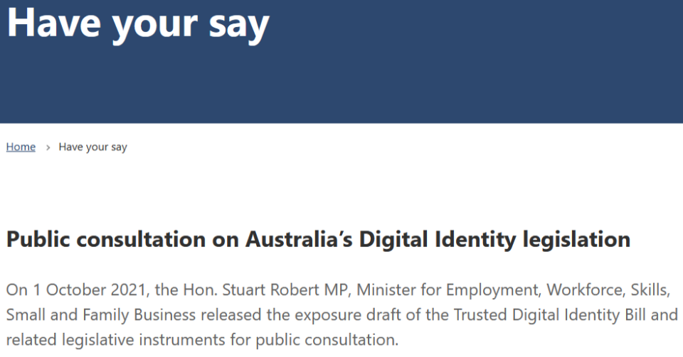 Submission ‘Have your say on Australia’s Digital Identity Legislation’